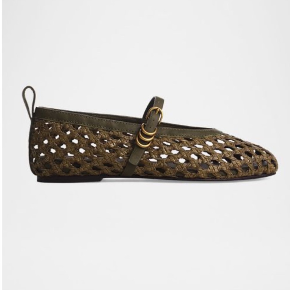 Rag & Bone Spire Woven Mary Jane Ballerina Flats Olive